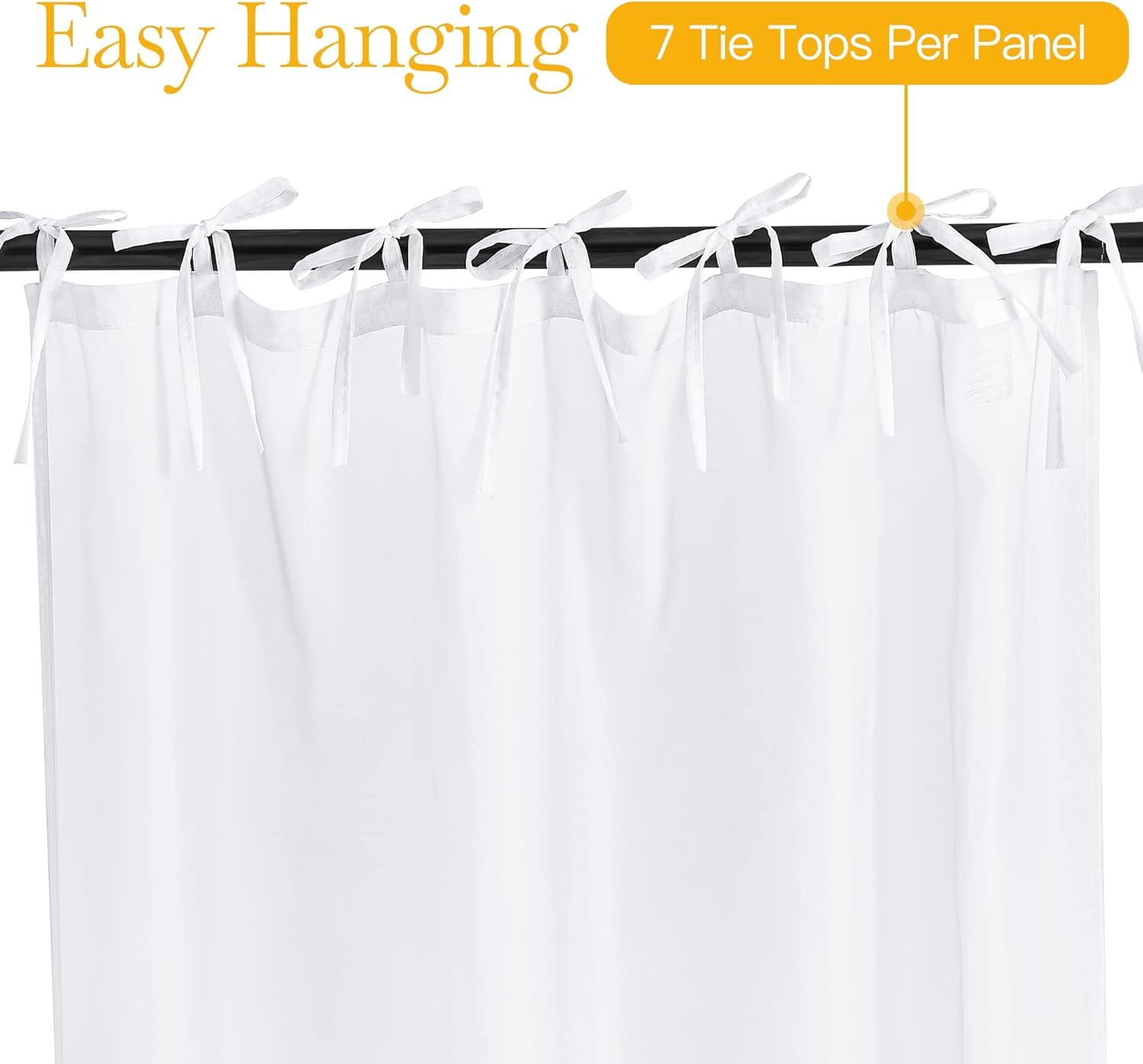 Canopy Bed Curtains with Tie Tops and Tie Backs, White Sheer for Twin Full Queen King Bed, 8 Panels, White, 45 inch Wide by 96 inch Long