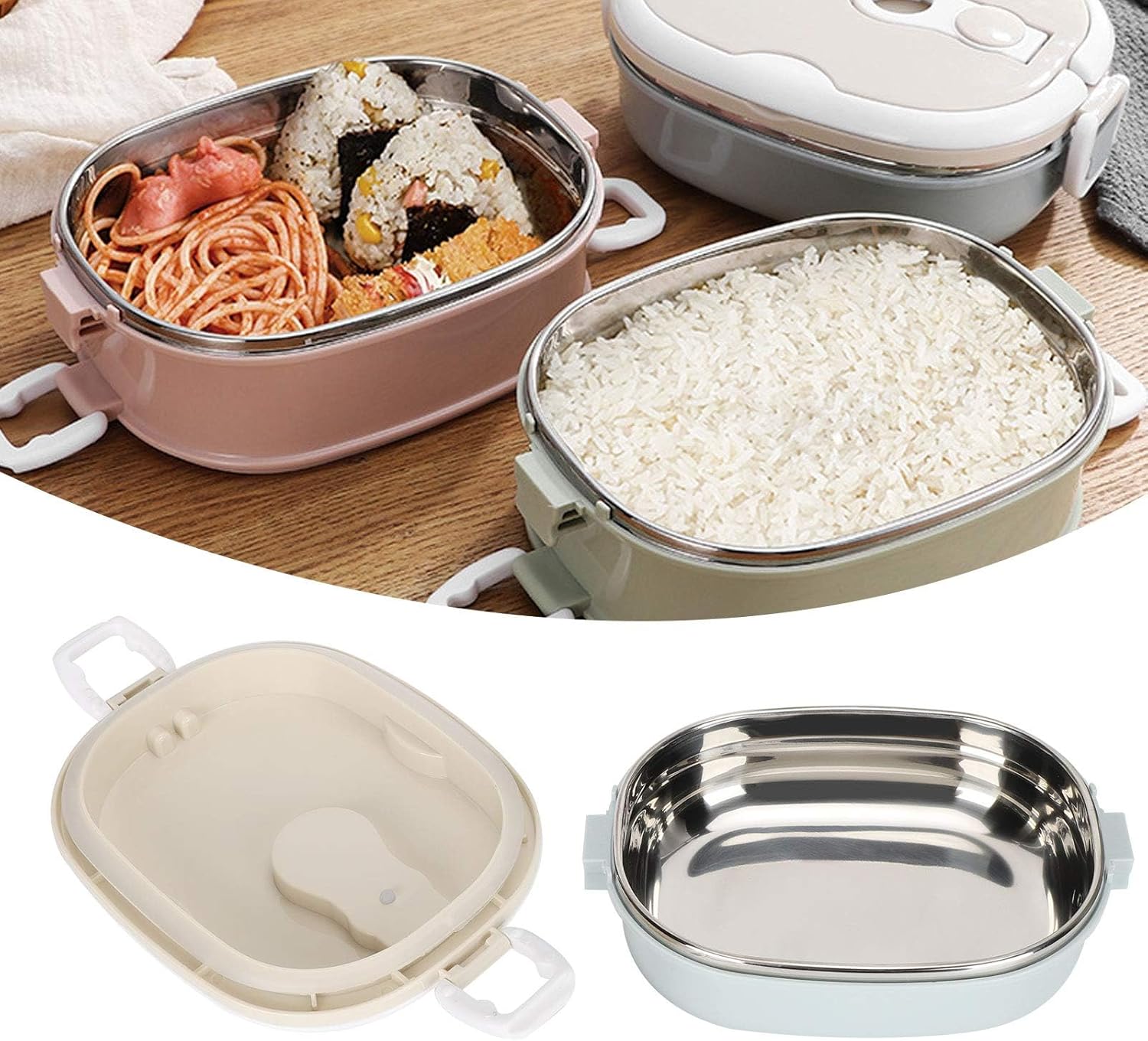 ABCISI Lunch Box 900ml 1 Layer Hot Food Lunch Containers Portable Lunchbox Stackable 304 Stainless Steel Adult Bento Lunch Box Cold Food Storage Bowl for School Office Outdoor Travel