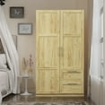 thumbnail image 2 of High Wardrobe, Sideboard Storage Kitchen Cabinet with 2 Doors, 2 Drawers and 5 Storage Spaces, Wood Locker Freestanding Pantry Cabinet Cupboard for Living Room, Bedroom, Dining Room, Oak, 2 of 7