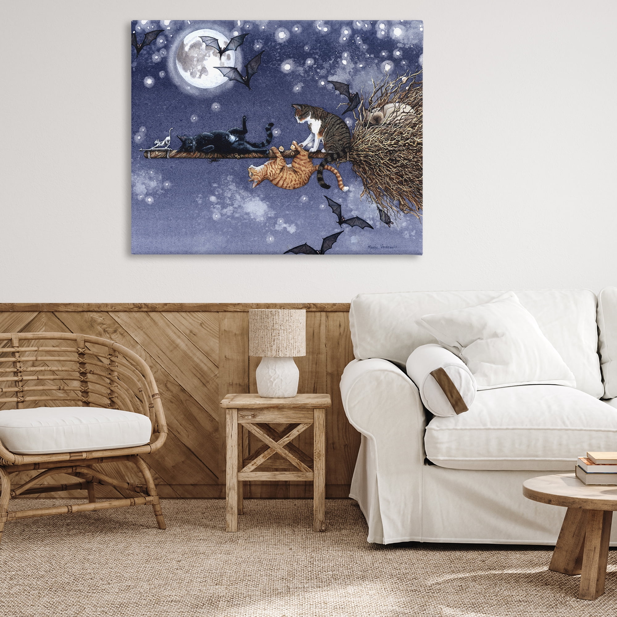 Stupell Industries Joyriding Cats on Broom Holiday Painting Gallery Wrapped Canvas Art Print Wall Art, 48 x 36