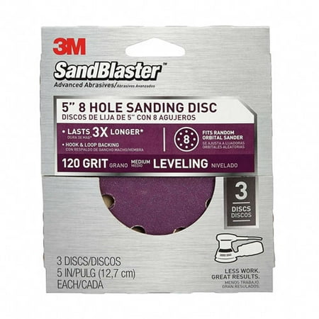 3M SandBlaster Sanding Discs, 5 in x 8Hole, 120 grit,