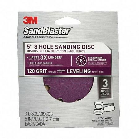 3M SandBlaster Sanding Discs, 5 in x 8Hole, 120 grit, 3/pack