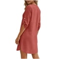 thumbnail image 5 of Women Beach Cover Ups V Neck Button Down Coverup Swimwear Bathing Suit Cover Up Casual Pleated Long Sleeved Spring Summer Solid Color Dress, 5 of 5
