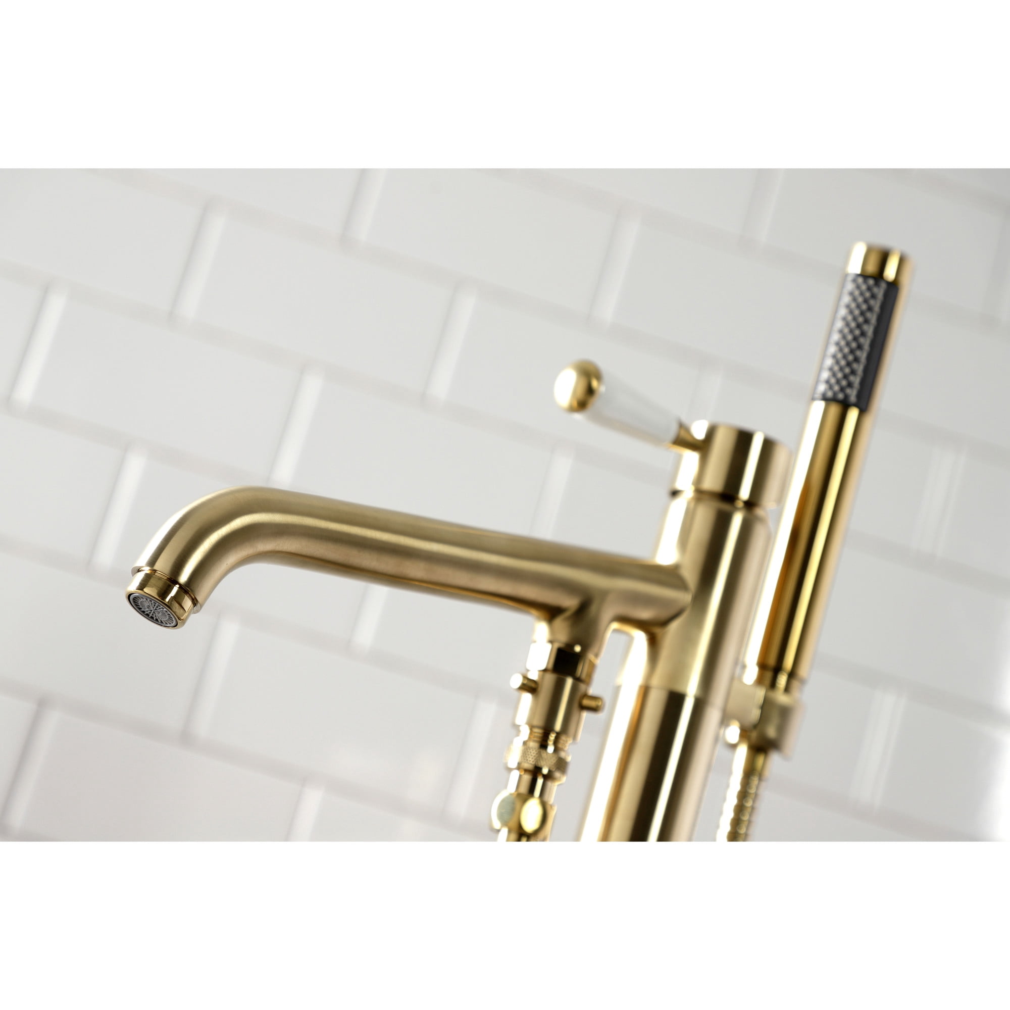 Kingston Brass KS8137DPL Paris Freestanding Tub Faucet with Hand Shower, Brushed Brass
