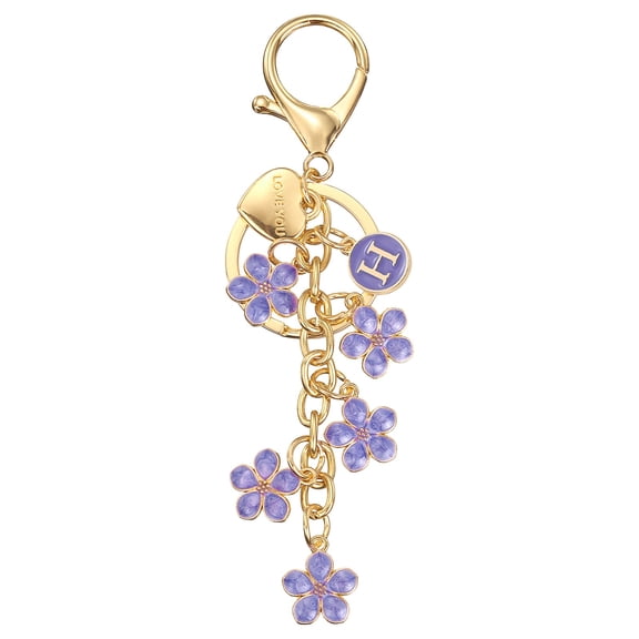 Uxcell Initial Letter Keychain Cute Flower Letter H Keychains for Women Girls Purple