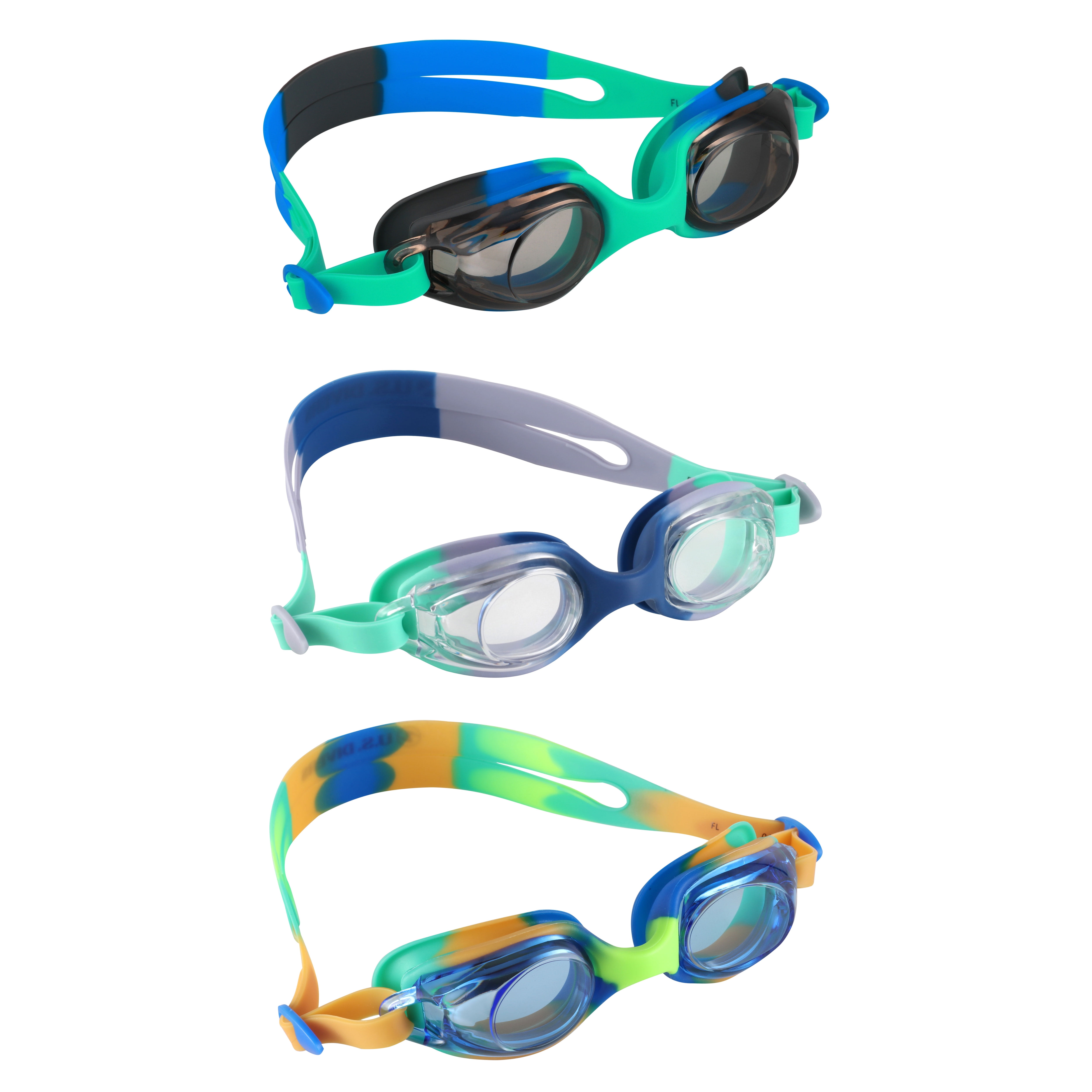 blue/orange/green US Divers Junior Triplet Swim Goggles 