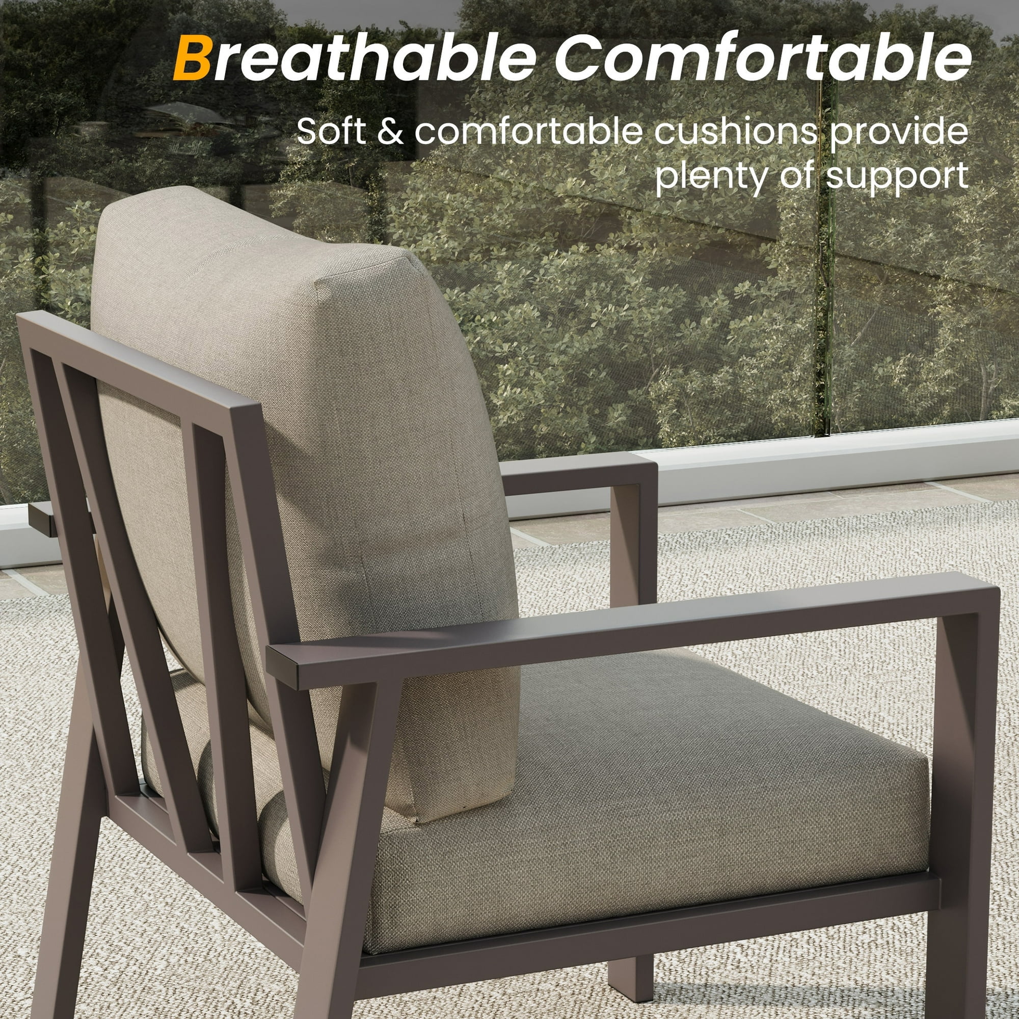 UDPATIO Aluminum Patio Furniture Set, Contemporary Outdoor Couch Set, Aluminum Patio Conversation Set, Beige