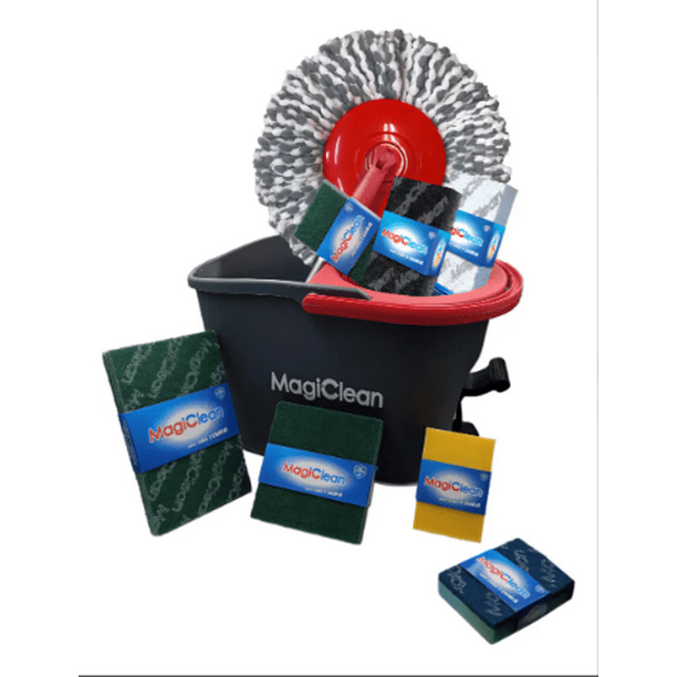MAGICLEAN Kit Trapeador Giratorio M1 con Pedal | Cubeta Centrifugadora 360° | Incluye 12Fibras Multiuso y 1 Mopa de Regalo