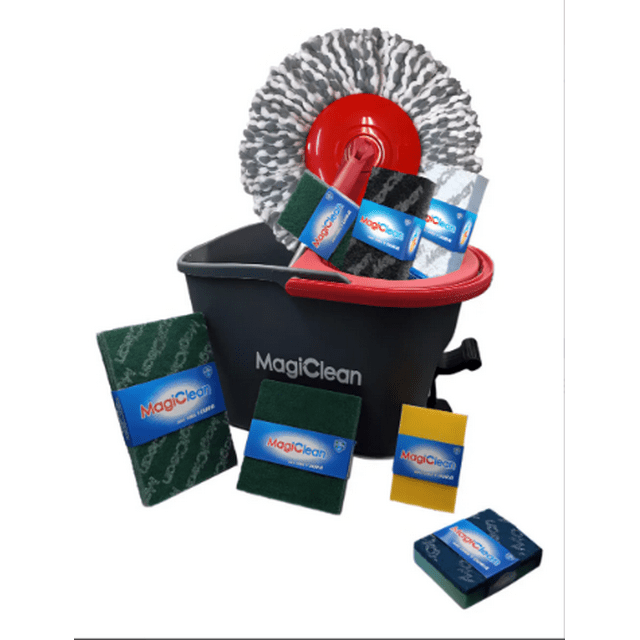 MAGICLEAN Kit Trapeador Giratorio M1 con Pedal | Cubeta Centrifugadora 360° | Incluye 12Fibras Multiuso y 1 Mopa de Regalo