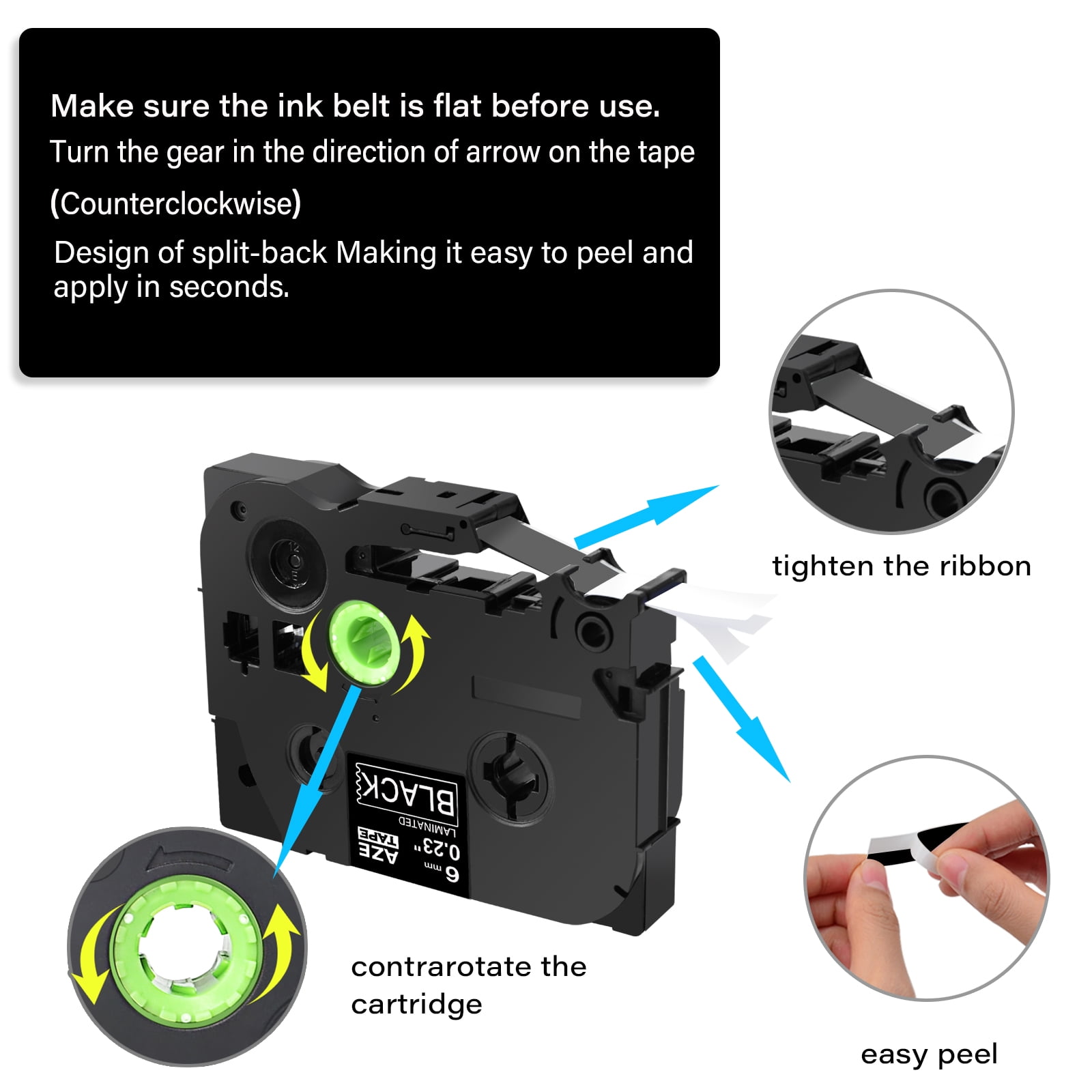 GREENCYCLE 5PK Compatible for Brother P-touch White on Black 6mm 8m TZ TZe TZe-315 TZ-315 TZe315 TZ315 Laminated Label Tape use in PT-D210 PT-H100 PT-P700 PT-750W PT-D600 PT-D400 Label Maker