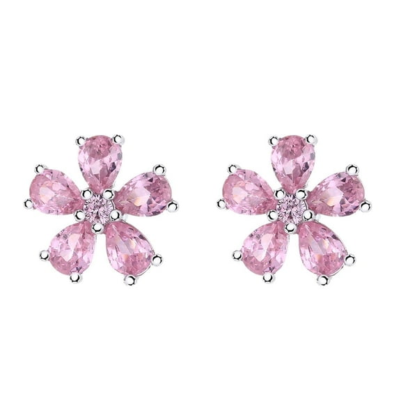 Sterling Silver Pink Sapphire Flower Studs