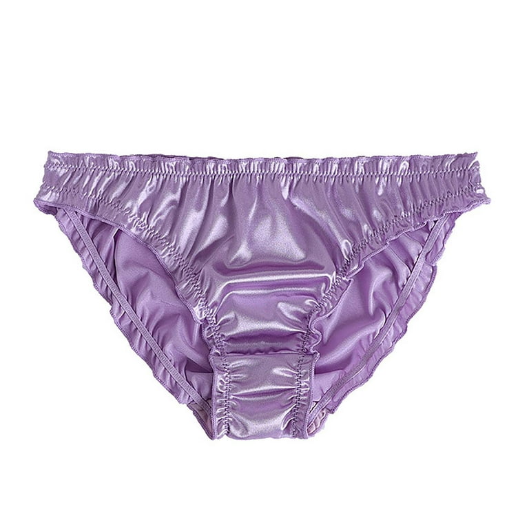 YWDJ High Waisted Underwear for Women Women Satin Panties Mid Waist Wavy  Cotton Briefs Purple M 