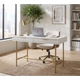 thumbnail image 1 of White Two-Drawer Office Desk with Metal Frame - Compact Workstation Table with Storage Drawers - Ideal for Home, Study or Bedroom - Color: White, 1 of 5