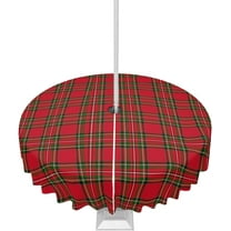 Christmas Tablecloth Red Green Plaid Round Outdoor Tablecloths 60 Inch, Patio Table Cloths with Umbrella Hole and Zipper, Xmas Buffaloered Table Cover for Outdoor Tables Dining Xmas Holiday Party