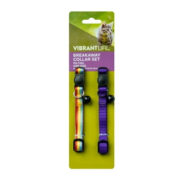 Vibrant Life 2-Pack Cat Collars, Rainbow Stripe, and Solid Purple, One Size