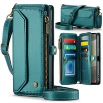 Allytechgroup Crossbody Wallet Case for Samsung Galaxy S21 FE 5G, Shoulder Strap Hand Wrist Cards Slots RFID Blocking Large Capacity Zipper Pocket Shockproof Phone Case for Girls Women, Green