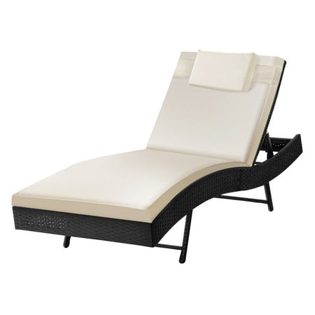 Costway Adjustable Pool Chaise Lounge Chair Outdoor Patio Furniture PE Wicker W/Cushion