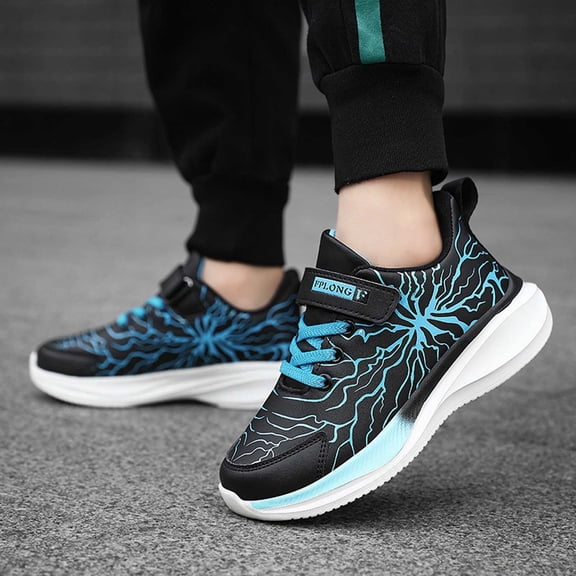 ZHOGXU Big Kids Boys Sneakers Soft Sole Non Slip Print Comfortable Breathable Casual Sports Shoes For Outdoor Activities Black 5.5-6 Years