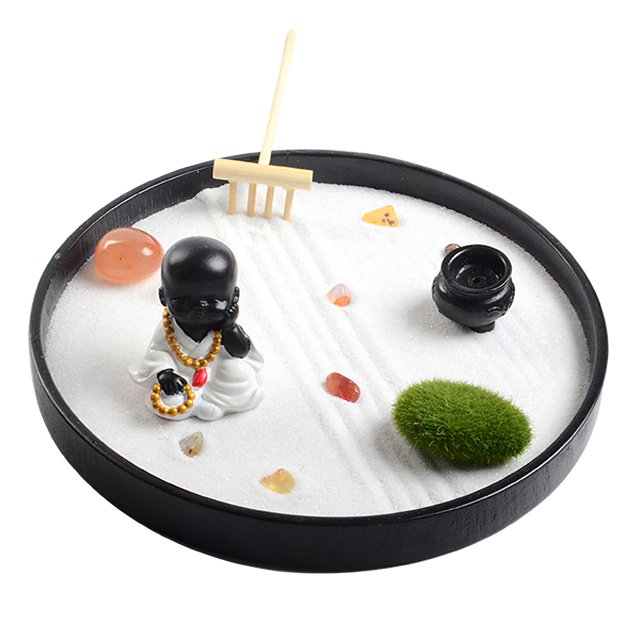 Kits De Decoración De Caja De Arena De Meditación De Escritorio Japonés, Adorno De Caja De Arena De Jardín De Arena Zen Con Esfera De Sello De Arena Y Accesorios Esenciales Yuarrent HA018410-00