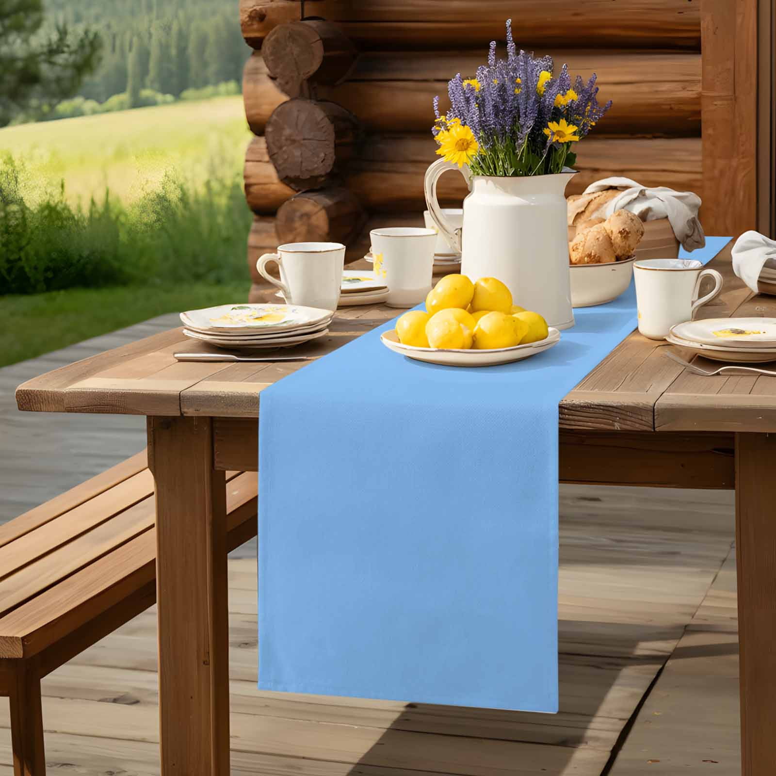 Abstract Sky Blue Theme Table Runner 90 Inches Long, Modern Minimalist Art Table Runners Tabletop Scarf Kitchen Dining Tables Decoration for Home Party Indoor Outdoor