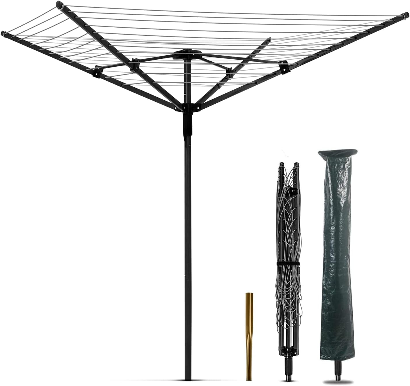 Rotary Outdoor Umbrella Drying Rack Adjustable Height Clothesline w