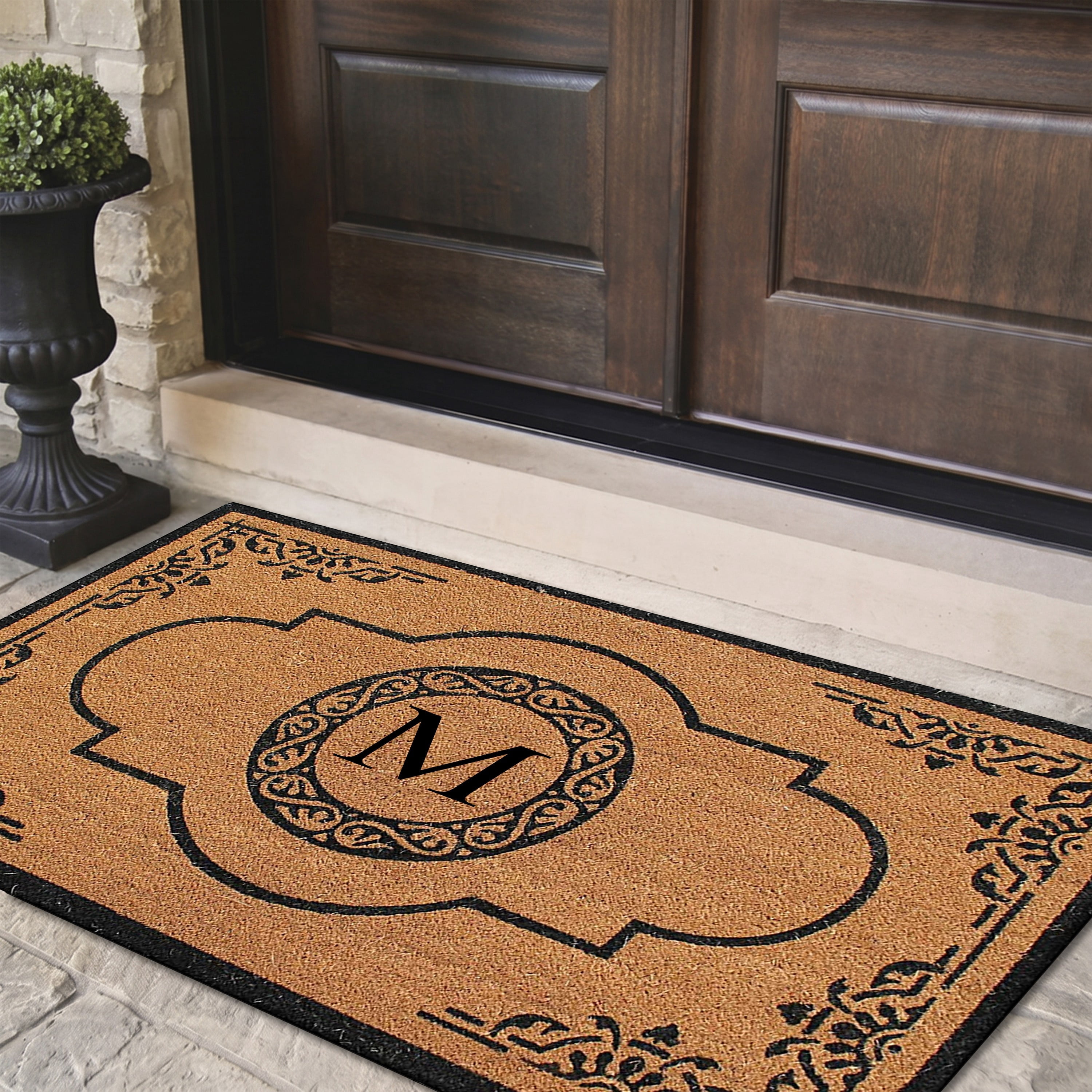 A1 Home Collections 36"x72" Natural Coir Monogrammed Doormat with PVC Backing, Heavy Duty Anti-Shed Front Door Mat, Easy to Clean