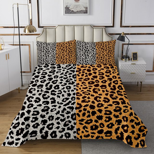 Erosebridal Leopard Print Coverlet Set Queen, Cheetah Animal Bedding Set, Modern Fashion Decor 3 Pieces