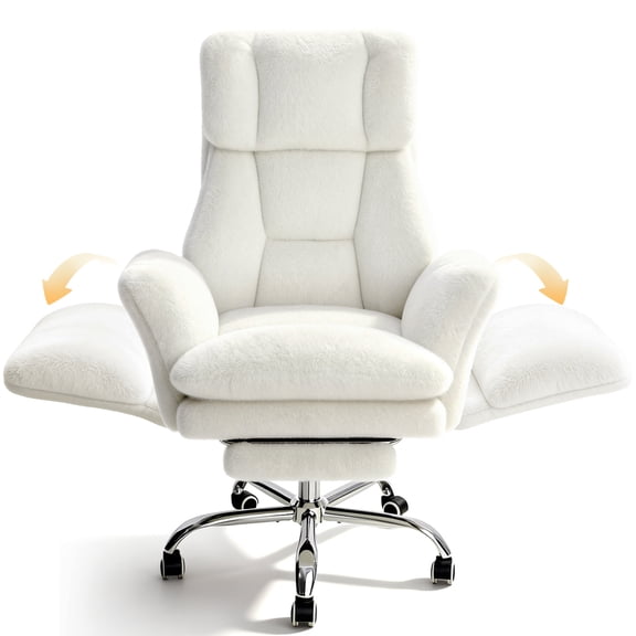 Patbrela Big and Tall Office Chair, Cloud Plush Swivel Desk Chair with 6-Level Adjustable Armrests, Home Ergonomic Executive Office Chair for Work, Gaming, Beige