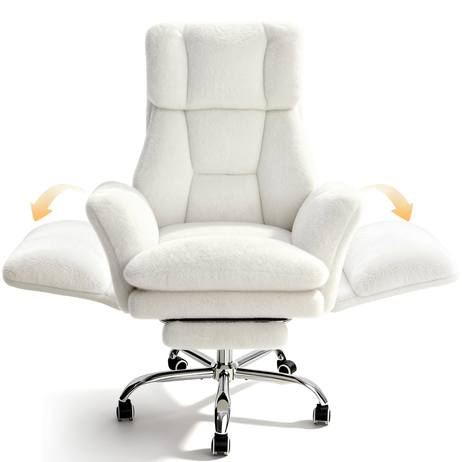 Patbrela Big and Tall Office Chair, Cloud Plush Swivel Desk Chair with 6-Level Adjustable Armrests, Home Ergonomic Executive Office Chair for Work, Gaming, Beige