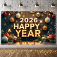 thumbnail image 5 of Gold Red Theme Happy New Year Banner Festive Holiday Backdrop Snowflake Decor Star Accents 2026 Happy Year Display for New Year Party Christmas Celebration Holiday Gathering, 5 of 9