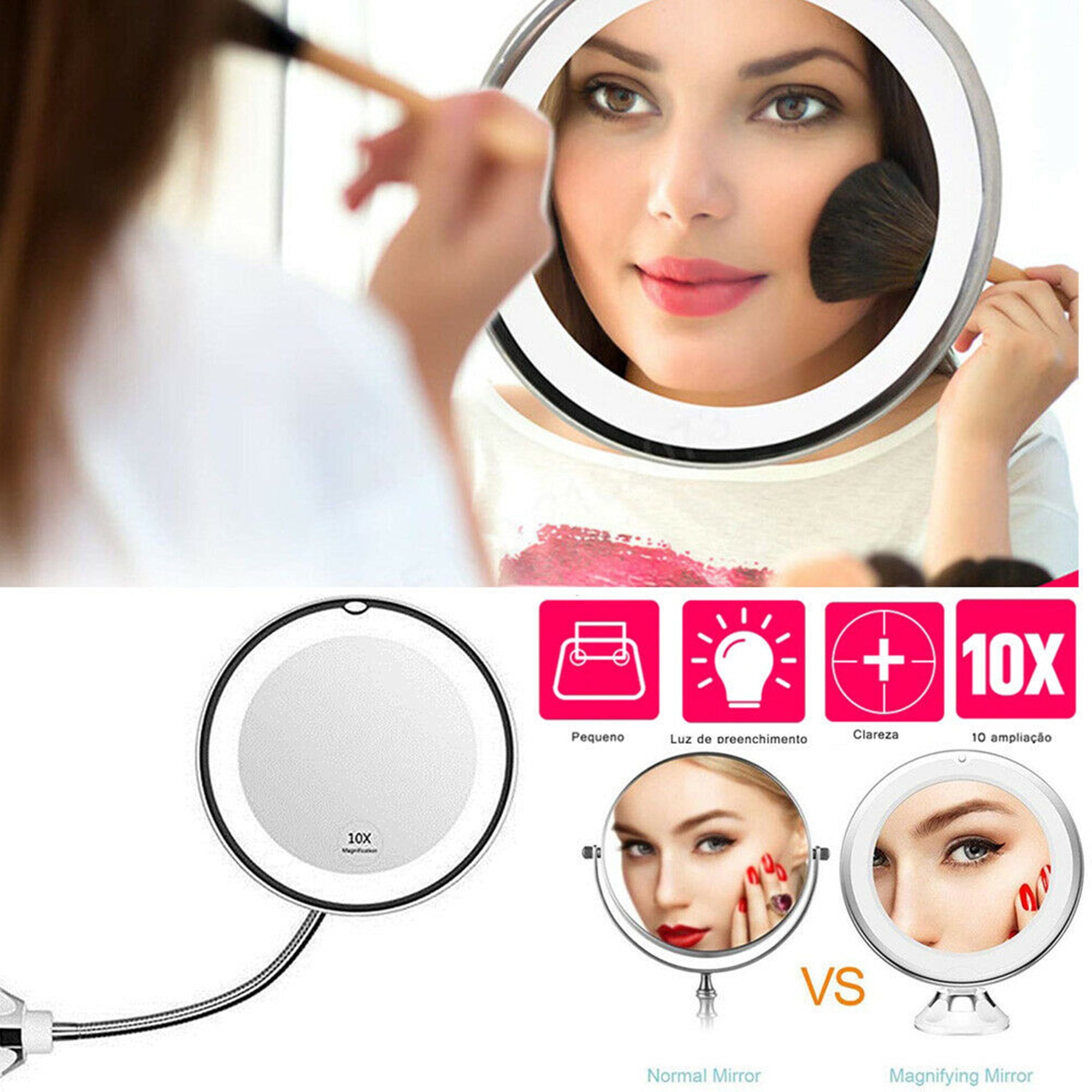 10X Magnification Flexible Gooseneck LED Lighted Makeup Mirror Light