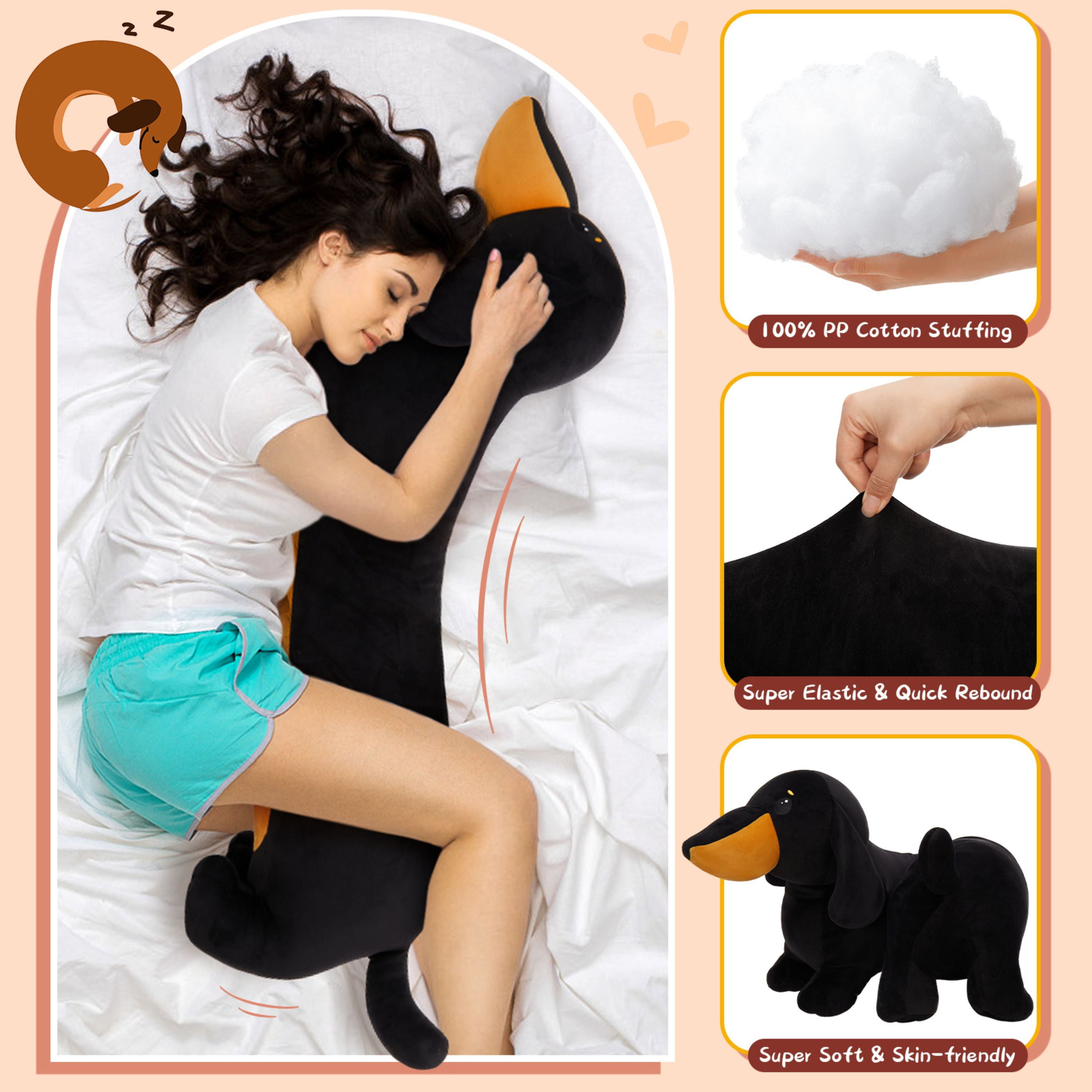 Tezituor 43.3'' Dachshund Dog Stuffed Animal Giant Weiner Dog Body Pillow Plush Toy
