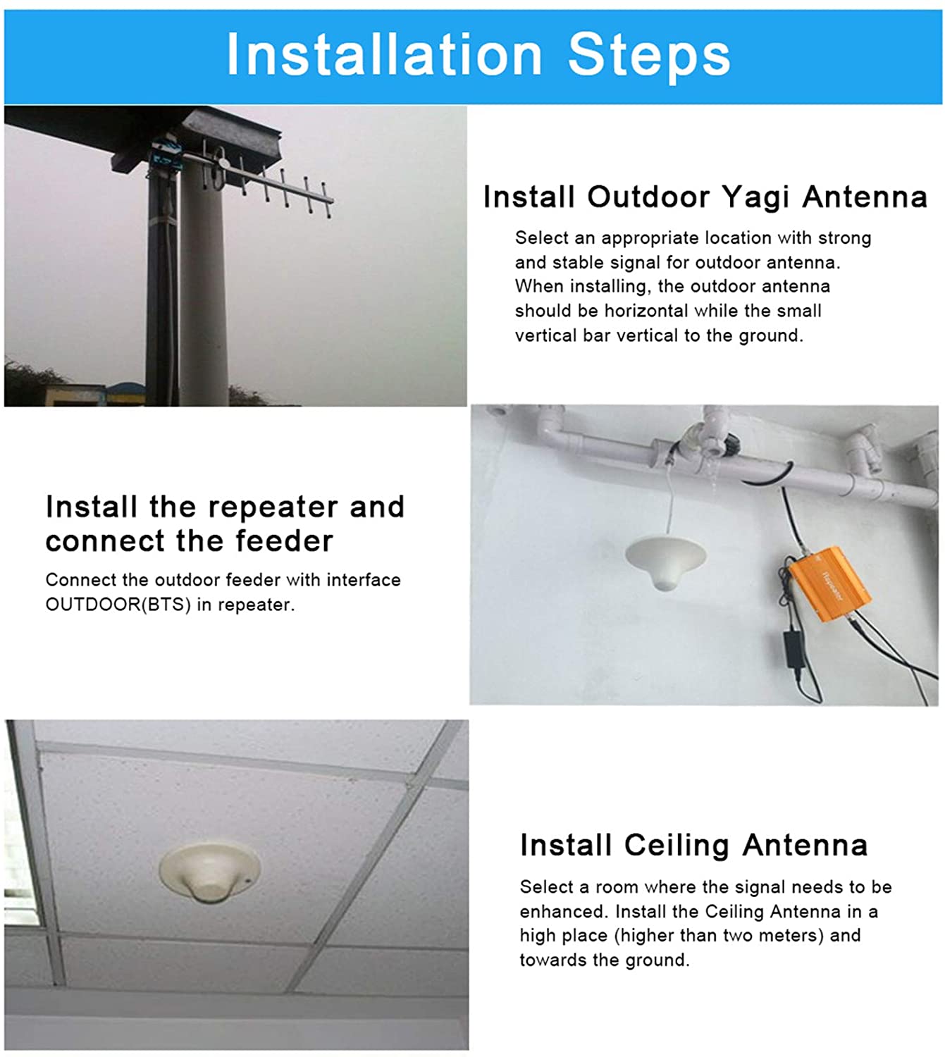 ANQIDI CDMA850MHz Cell Phone Signal Booster Repeater Amplifier Yagi Antenna Kit Receiver