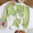thumbnail image 4 of Spazoro Girls 2PC Outfit Sets, Fall Round Neck Long Sleeve Elastic Waist Matching Casual Clothing for Daily Wear Green Size 2-3T, 4 of 9