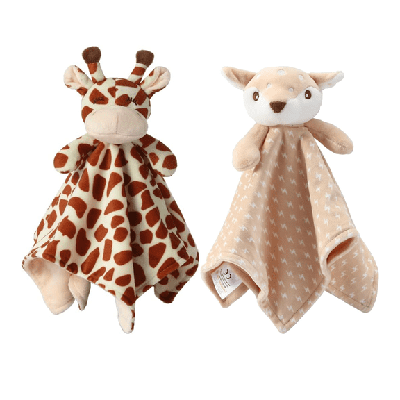 CREVENT Cozy Plush Baby Brown Deer and Giraffe Security Blanket