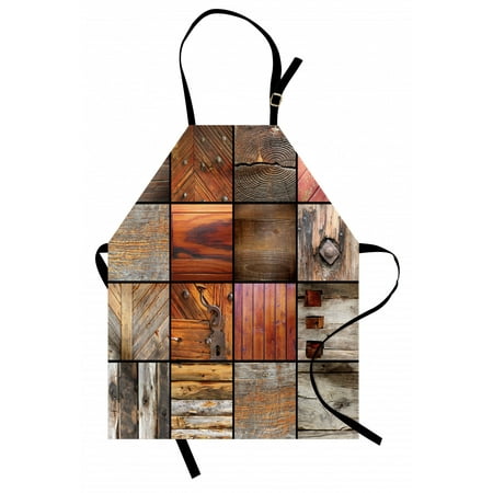 

Antique Apron Collection of Different Wooden Architecture Elements Timber Door Key Print Unisex Kitchen Bib Apron with Adjustable Neck for Cooking Baking Gardening Chocolate Brown by Ambesonne