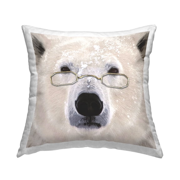 Stupell Industries Snowy Polar Bear Glasses Face Printed Throw Pillow Design by Karen Smith
