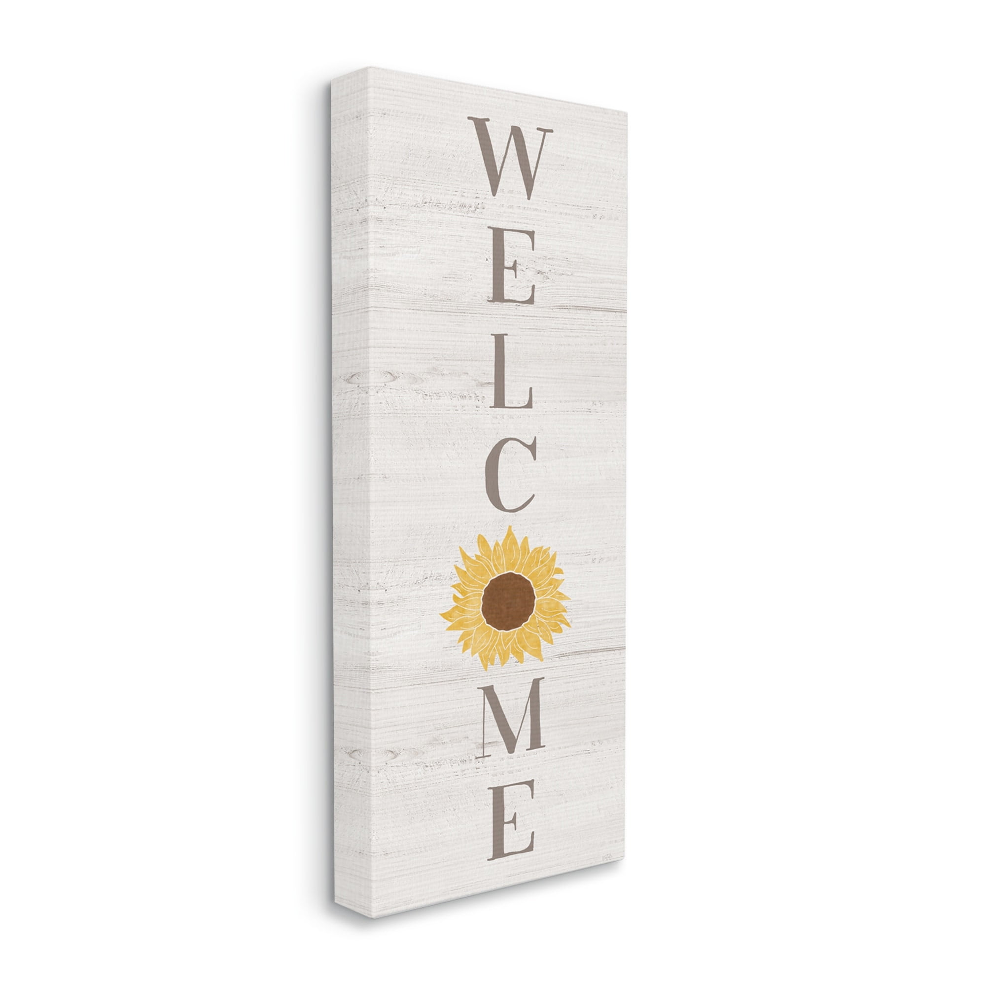 Stupell Industries Vertical Welcome Sign Rustic Sunflower Grain Pattern Graphic Art Gallery Wrapped Canvas Print Wall Art, Design by Natalie Carpentieri