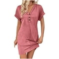 thumbnail image 1 of Timegard Chemise de Nuit pour Femmes Pyjama Col en V Boutons Manches Courtes Robe Décontractée Confortable Été, 1 of 8