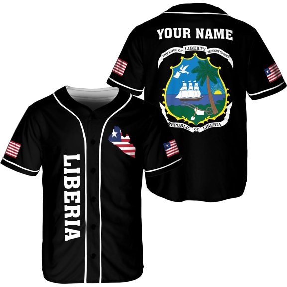 Personalized Liberia Baseball Jersey, Liberian Proud Flag Shirt Liberia Coat of Arms Liberian Gift for Men Women (S)
