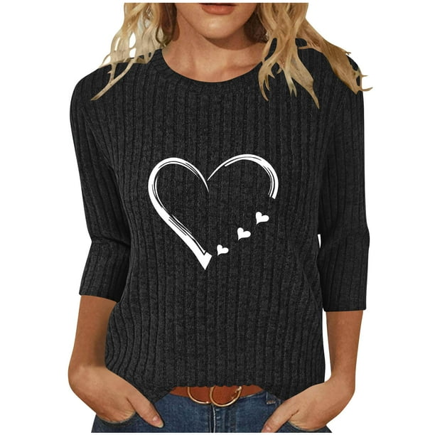 HongQid 3/4 Length Sleeve Womens Dressy Casual Tops Round Neck Tunic Shirts Summer Spring Fall Clothes