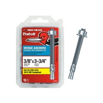 Red Head 12016 Concrete Wedge Anchor, 3/8 in Dia, 3-3/4 in L, Steel, Zinc Silver - pack of 15