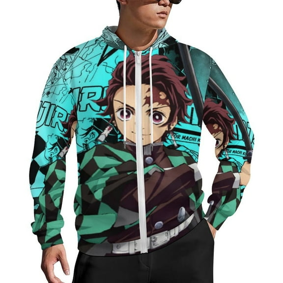 Demon Slayer Zip Up Hoodies Unisex Realistic 3D Print Sweatshirt Long Sleeve Hooded Jacket Coat S