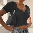 thumbnail image 2 of Tank Crop Tops Y2K Women Button Knitted Short Sleeve - Black, 2 of 2
