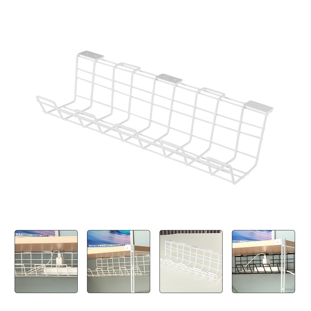 Soimiss Cable Management Shelf White Under Desk Iron Rack Durable Cord Organizer for Home