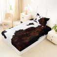 thumbnail image 2 of Manfei Retro Cow Print Twin Fitted Sheet 2 Pieces,Abstract Animal Spot Bedding,Black White Brown,1 Fitted Sheet and 1 Pillowcase, 2 of 4