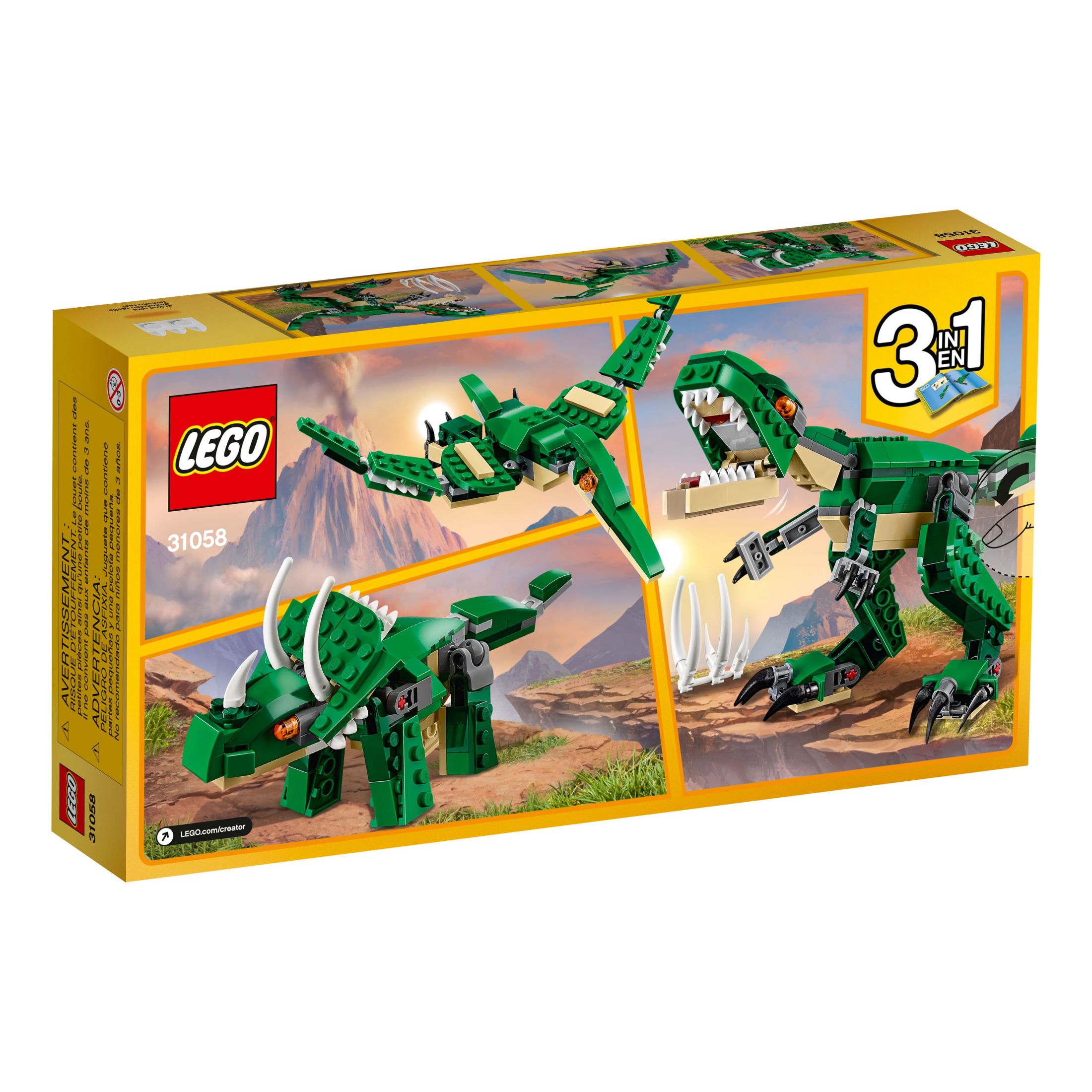 LEGO Creator 3 in 1 Mighty Dinosaur Toy, Transforms from T. rex to Triceratops to Pterodactyl Dinosaur Figures, Great Gift for 7 - 12 Year Old Boys & Girls, 31058 - image 4 of 6