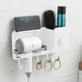 thumbnail image 4 of Kraoden Bathroom Hair Dryer Wall Mount, Multifunctional Hair Dryer Support, Space Saving Storage Rack with Hooks and Phone Holder, No Drill Installation, Strong Load-Bearing Design, 4 of 6