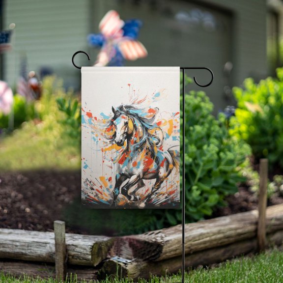 Horse Colorful Garden Flag Double Sided Outdoor Banners for Courtyard Outdoor Lawn Farmhouse Holiday Decorations