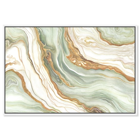 Green And Gold Mineral, Agate & Geode Wall Art Canvas Wall Art by Art Remedy, White Floater Frame, 31" x 21"